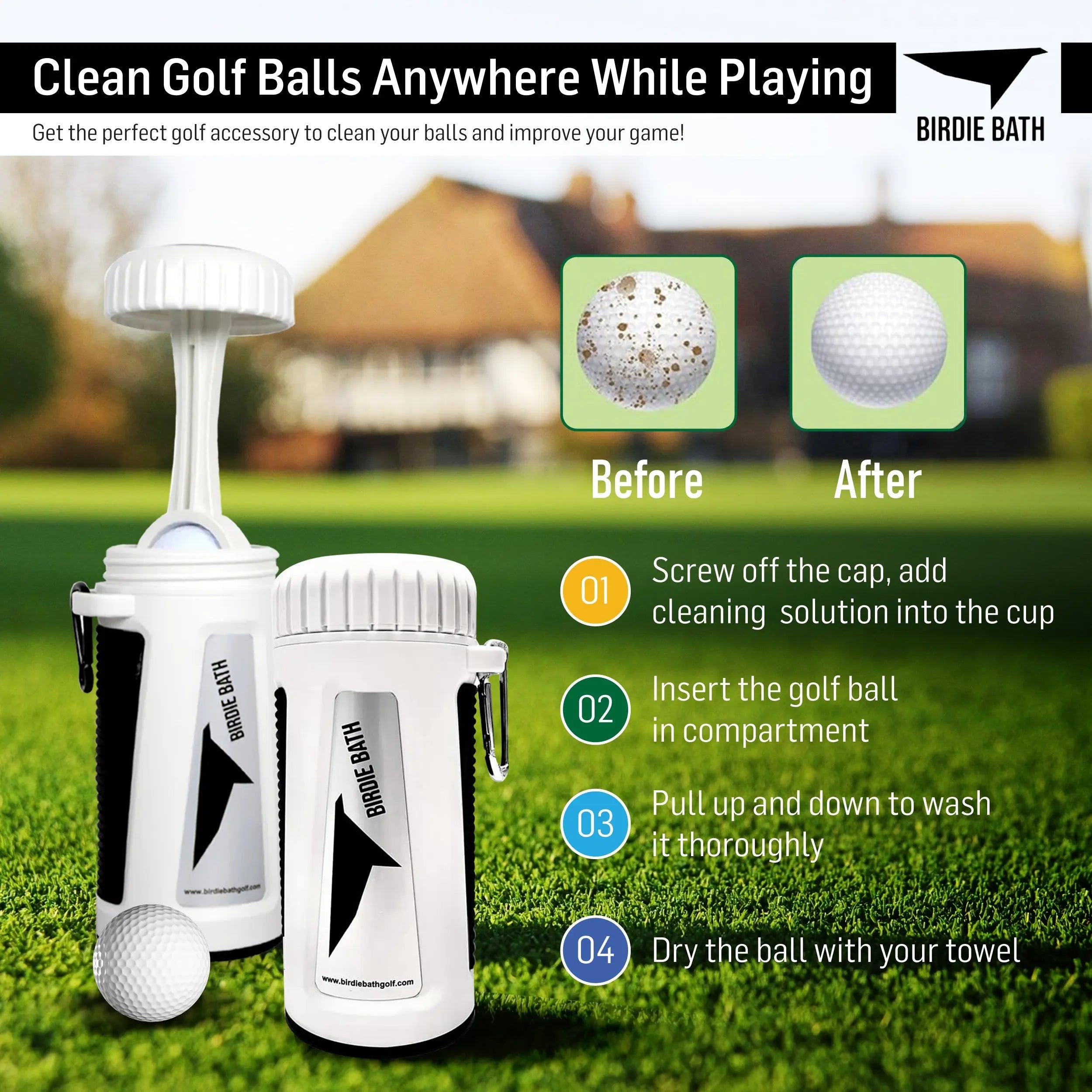 Birdie Bath: Portable Golf Ball Cleaner - Ultimate Personal Golf Ball Washer