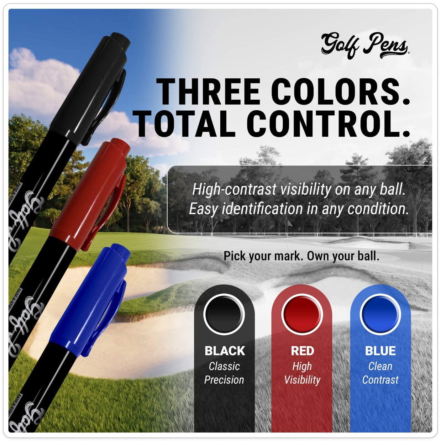 Golf Pens 3-Pack with Golf Ball Stencil