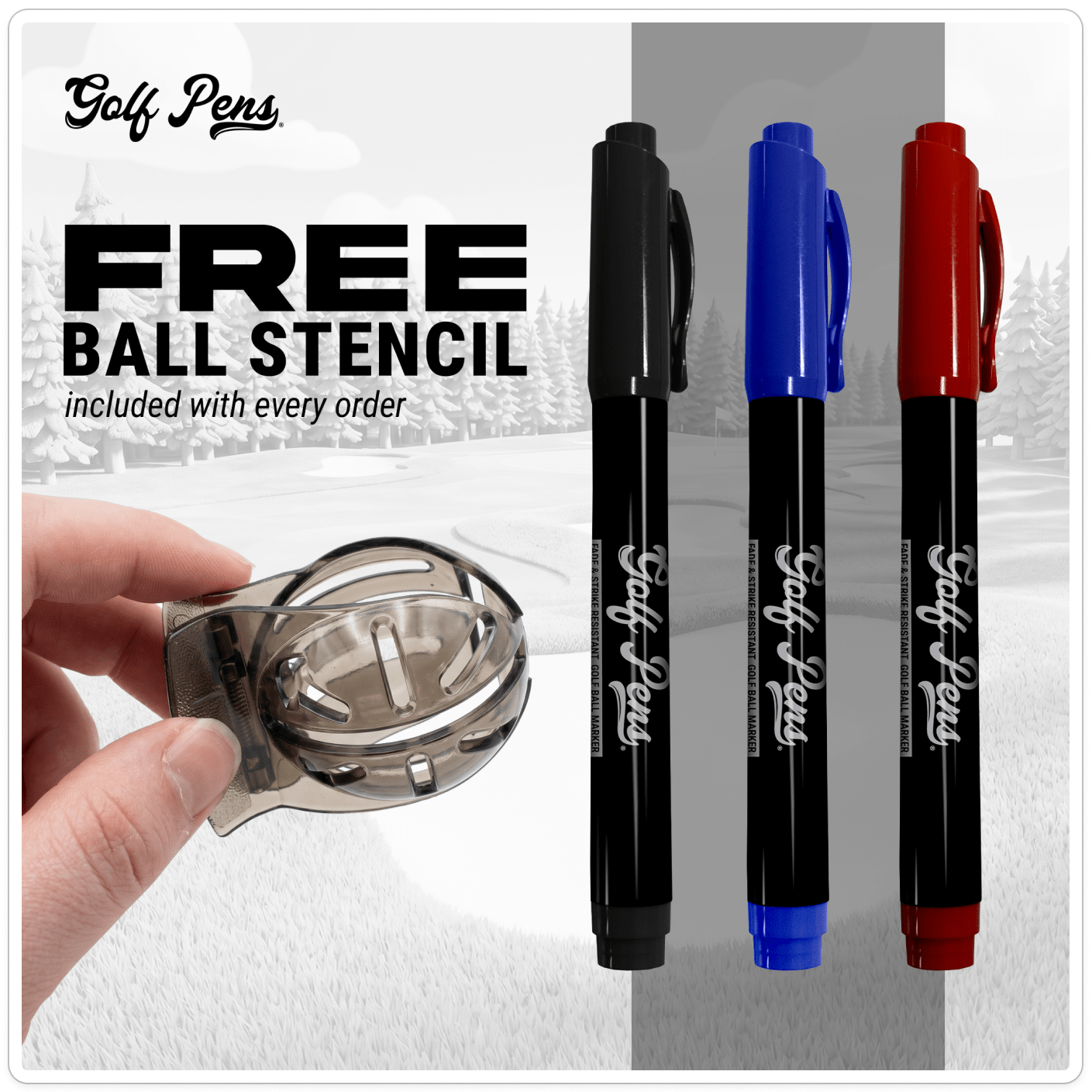 Golf Pens 3-Pack with Golf Ball Stencil